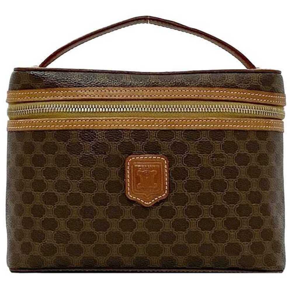 Celine Vanity Bag Beige Macadam Leather Handbag All Over Cosmetic Flap Brown Tan